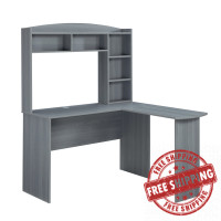 Techni Mobili RTA-8410-GRY Modern L-Shaped Desk with Hutch, Grey